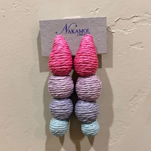 NAKAMOL MADE IN THAILAND Raffia Bead Linear DROP Earrings Brand New With Tags - Picture 3 of 8